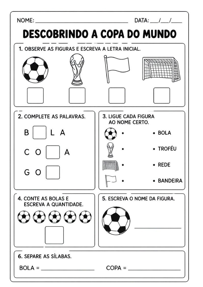 Atividades Copa do Mundo 1º Ano Fundamental para Imprimir e Usar em Sala